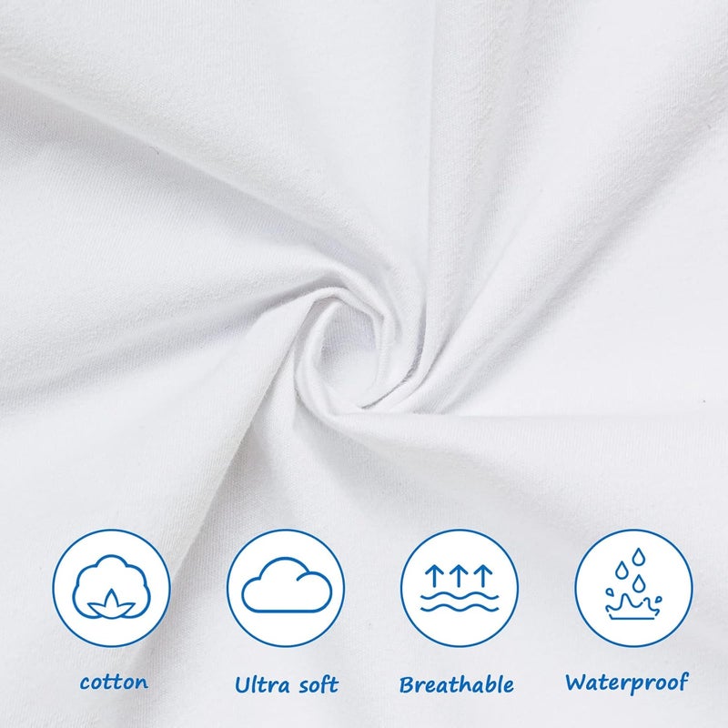 Coldwind Pack and Play Sheets Waterproof, 2 Pack Cotton Mini Crib Sheets 38"x 25", Compatible with Graco Pack n Play, Dream on Me, Delta Portable Crib and Arms Reach Ideal Cosleeper, Baby Girl Boy, White - Image 2